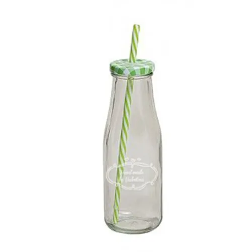 Personalisierte Milchflasche mit Strohhalm - grün