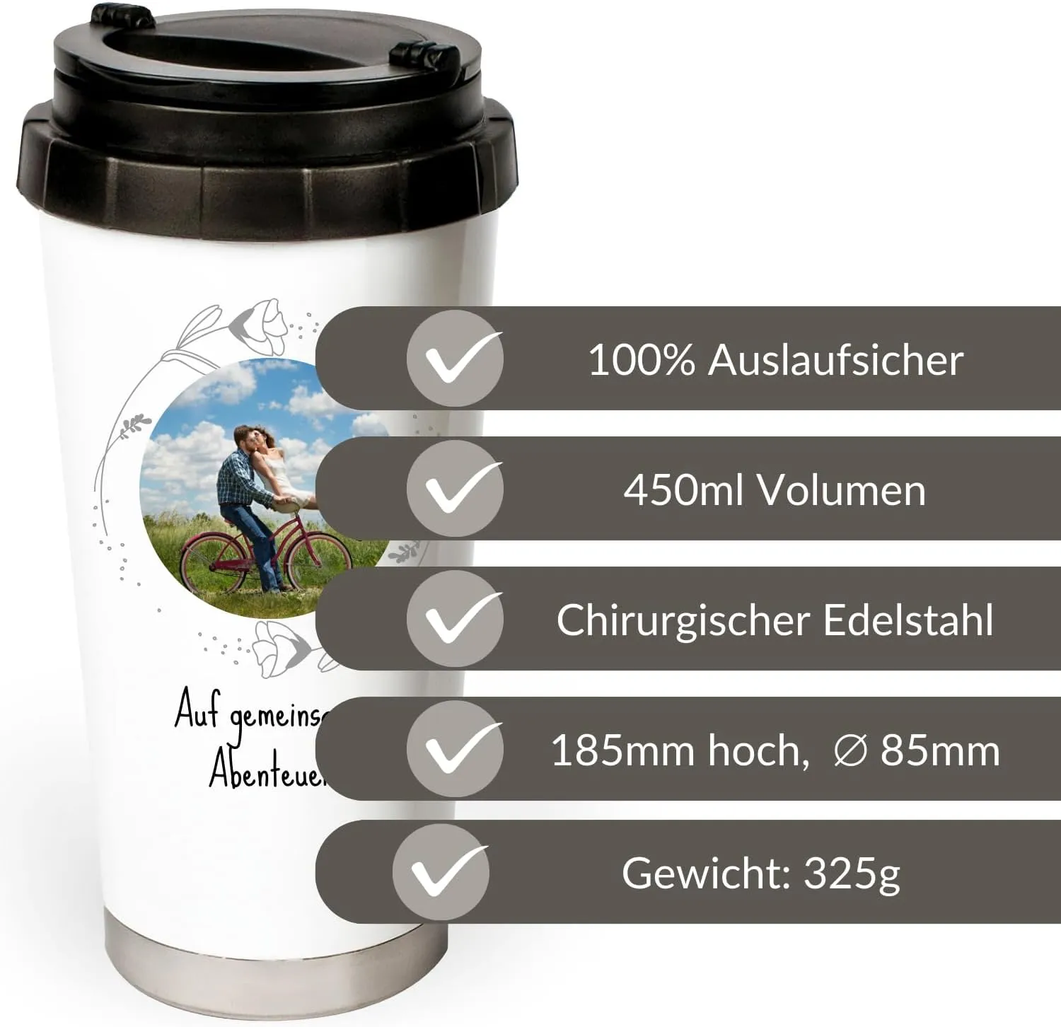 Edelstahl Thermobecher Personalisiert: Namen & Design | 450ml