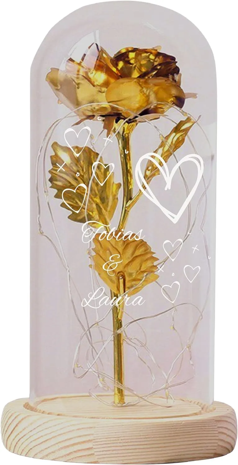Goldene Rose Glasdom Valentinstag 3 Herzen