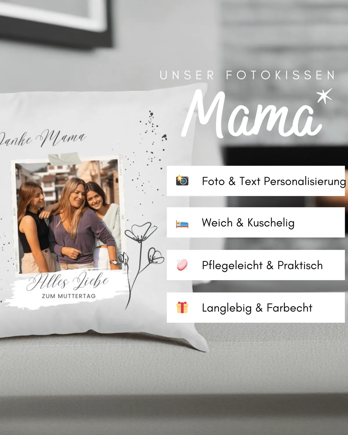 Personalisiertes Foto-Text-Kissen für Mama 
