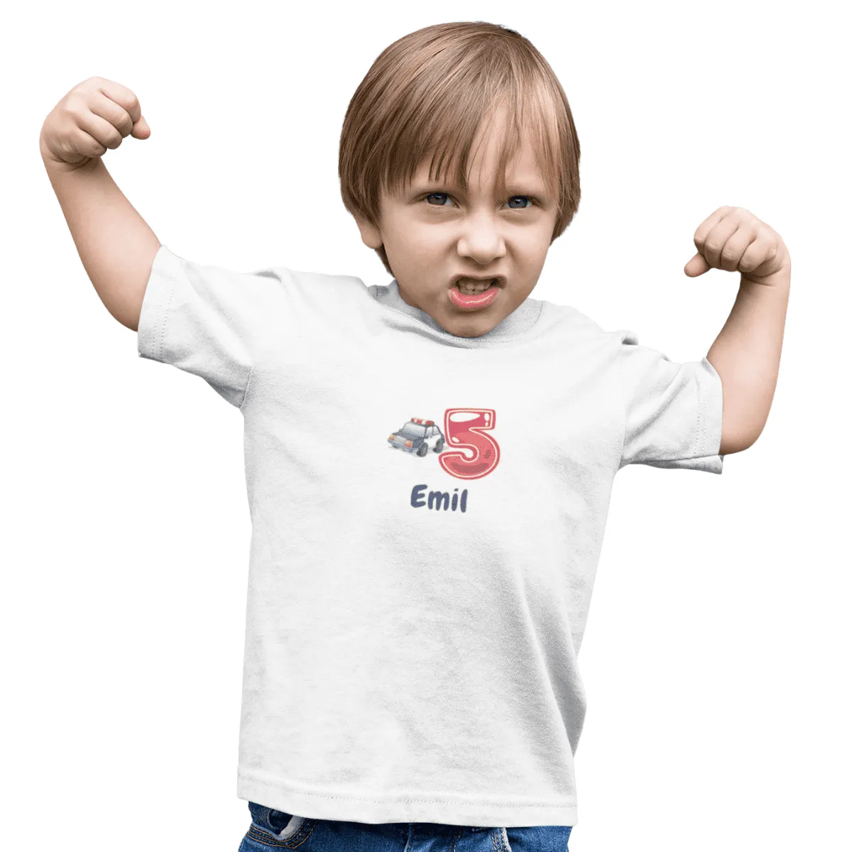 Kinder T-Shirt mit Wunschname und Alter - Design Polizei