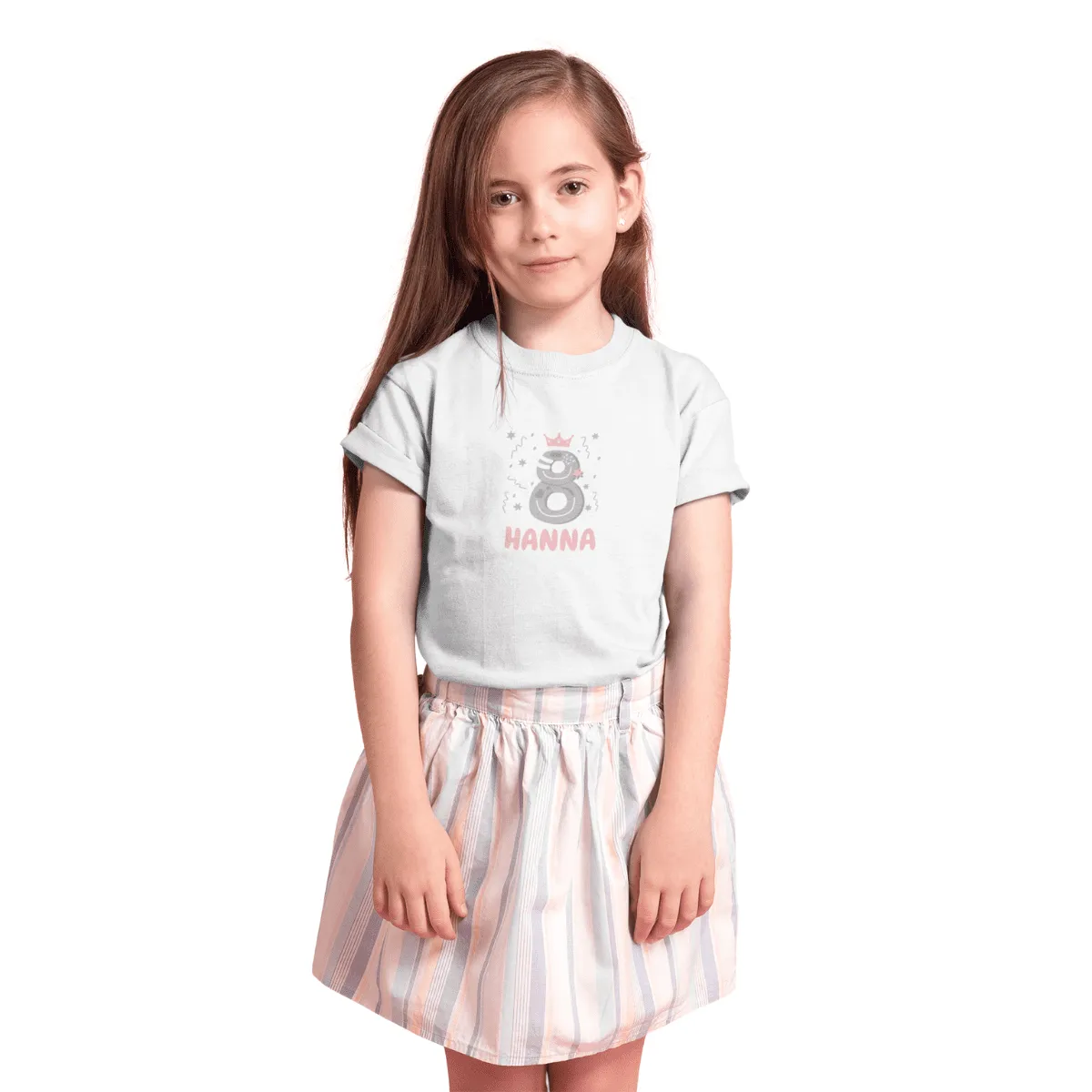 Kinder T-Shirt 8. Geburtstag mit Wunschname und Alter | Design Krone | Mädchen