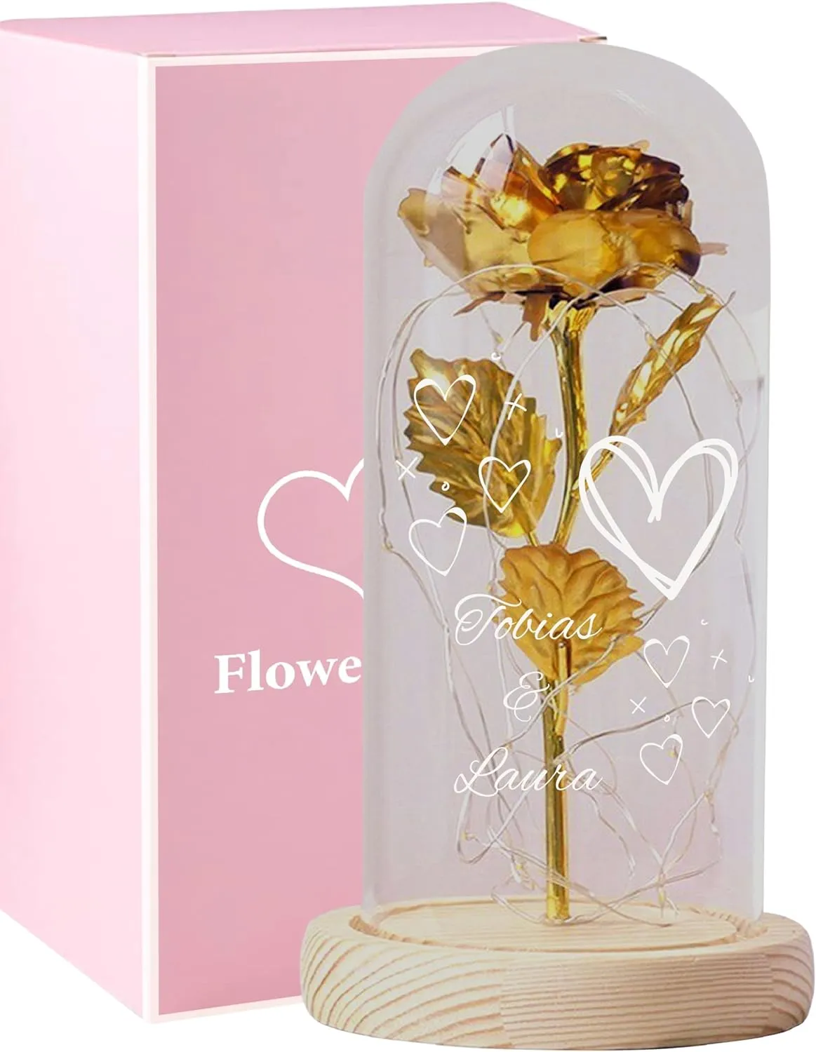 Goldene Rose Glasdom Valentinstag 3 Herzen