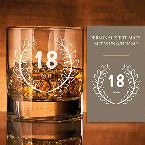 Geburtstags Whiskey Glas mit Gravur Name I originelle Geschenkidee zu Ehren des 18. Geburtstags - ausgefallenes Geschenk I Personalisiertes Whiskyglas Geschenke für Freunde und Kollegen