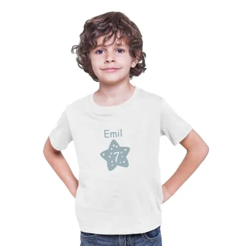 Kinder T-Shirt 7. Geburtstag mit Wunschname und Alter | Design Stern | Mädchen