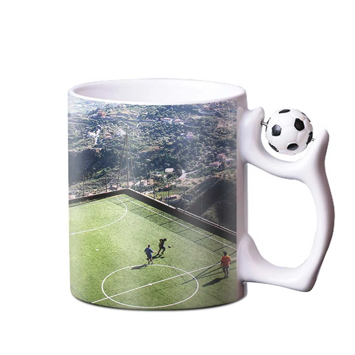 Personalisierbare Tasse mit Fußballhenkel