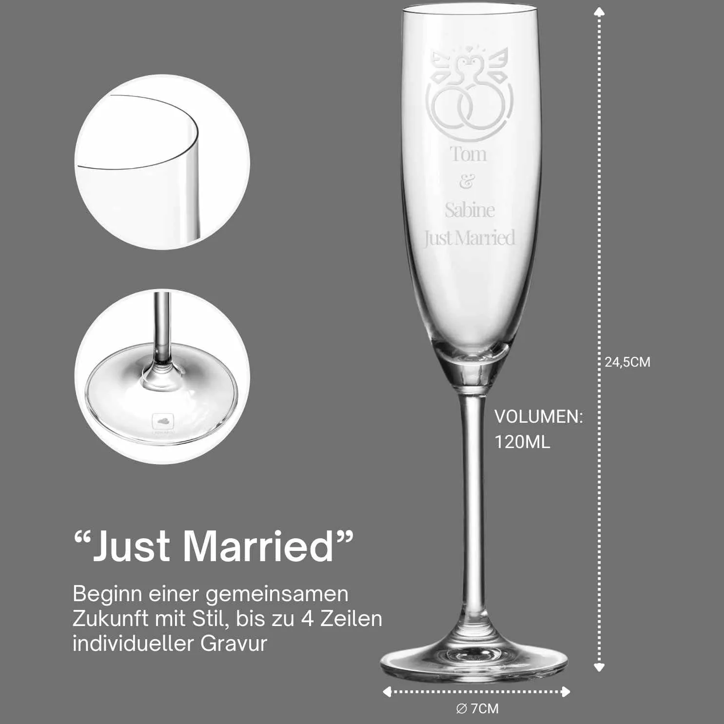 Just Married Personalisiertes Sektglas-Set | Leonardo-Glas mit Namen & Datum