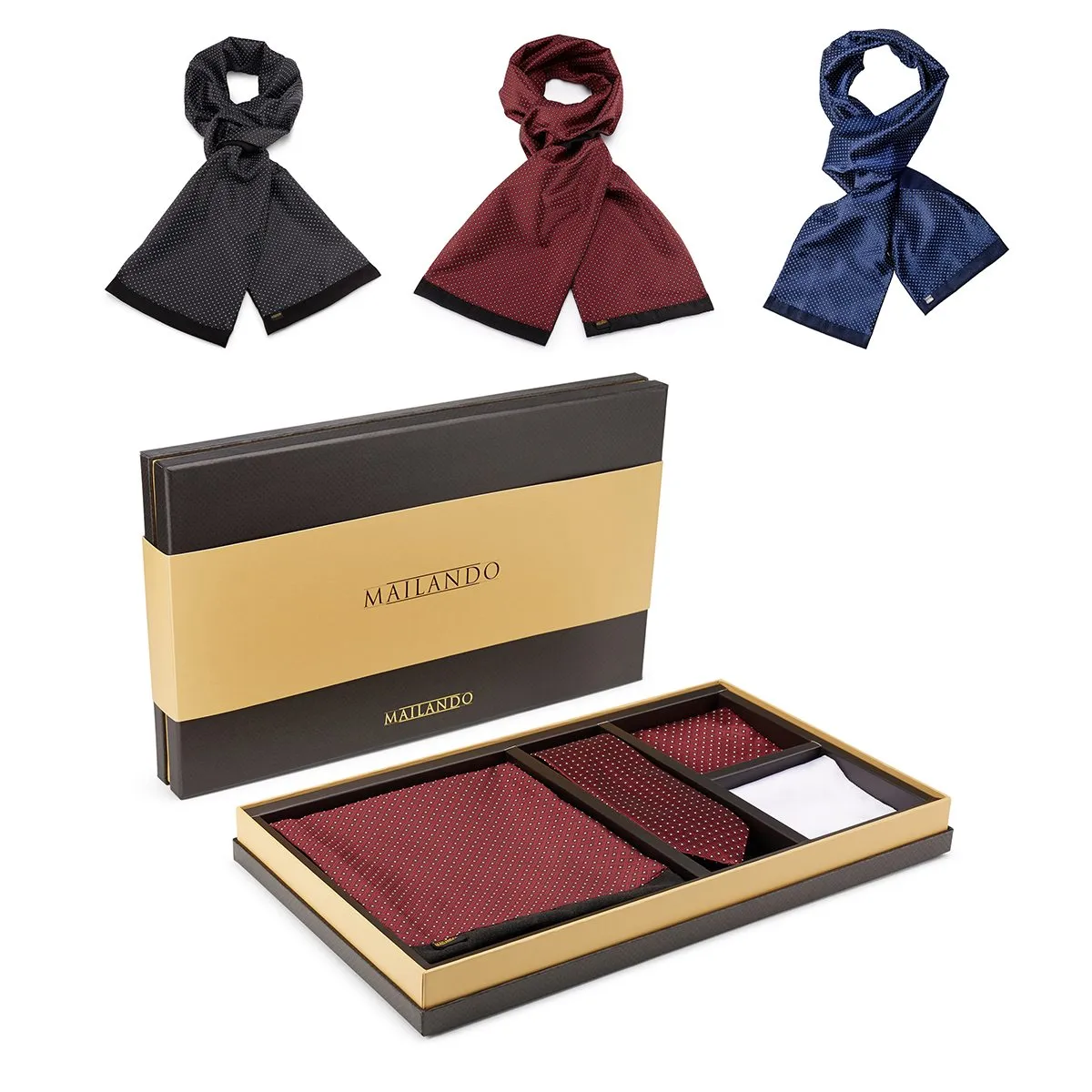 Geschenkset - Krawatte, Einstecktücher und Schal mit Initialen