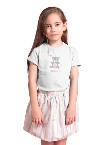 Kinder T-Shirt 5. Geburtstag mit Wunschname und Alter | Design Teddy | Mädchen