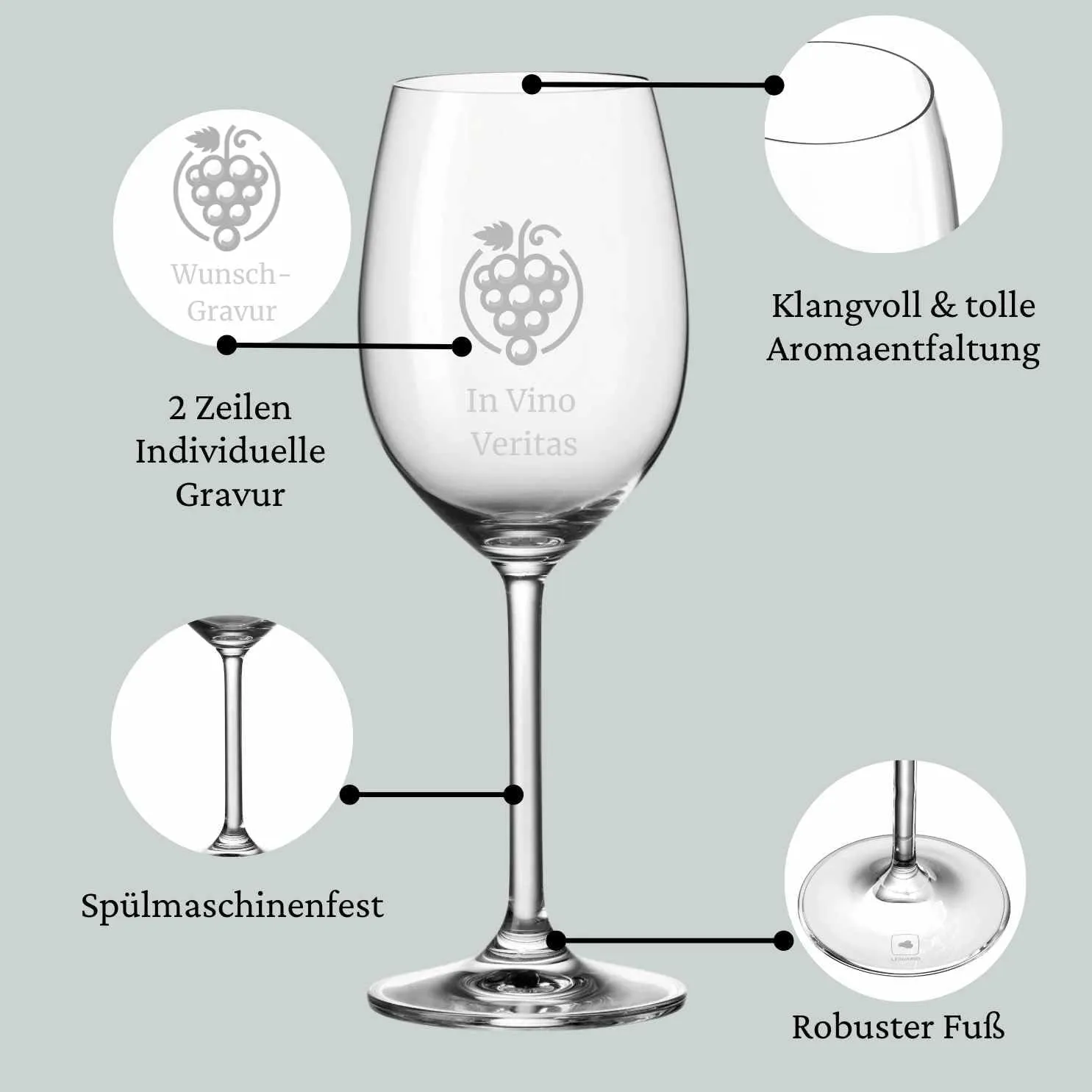 Personalisiertes Leonardo Weinglas mit Gravur | Weinrebe