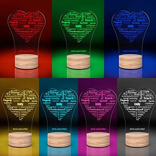 Personalisierte LED-Leuchte Herz-Liebesbotschaft mit Gravur | Romantisches Deko-Licht personalisiert mit 7 Farben