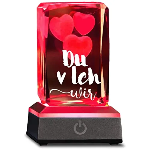 3D 3 Herzen im Glas Valentinstag Du ich wir