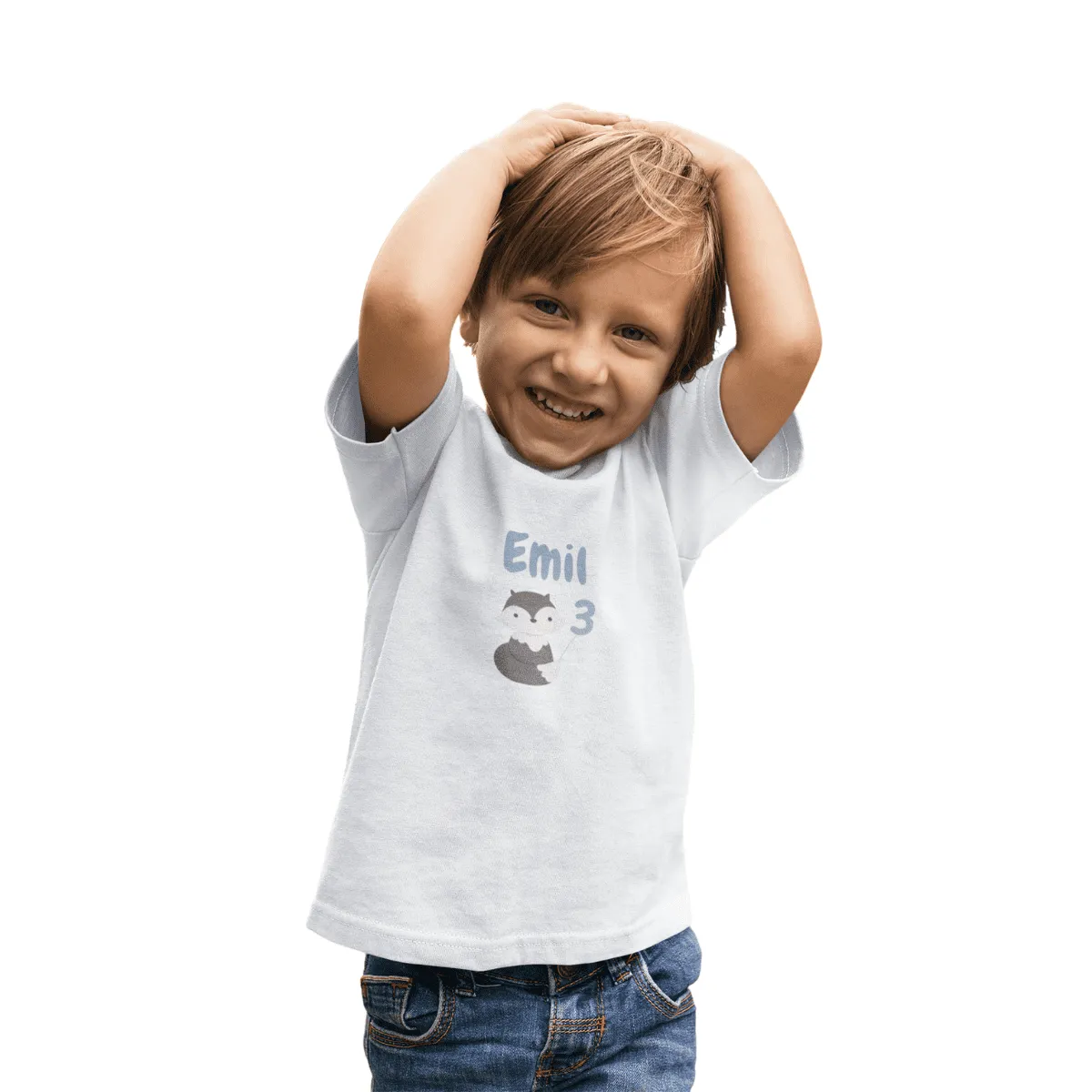 Kinder T-Shirt 3. Geburtstag mit Wunschname und Alter | Design Fuchs| Baumwolle - Fair Trade | Kurzarm | Weiß