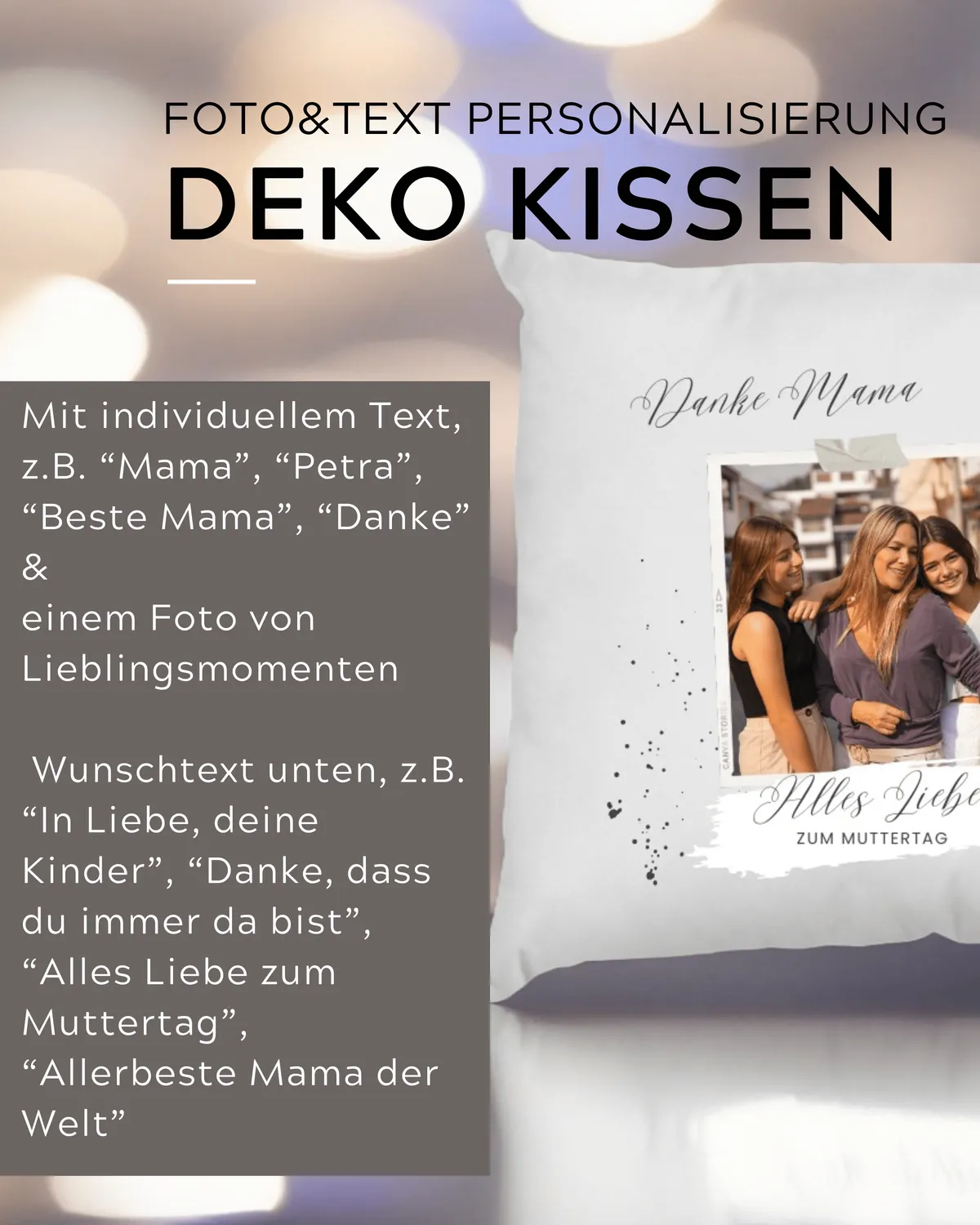 Personalisiertes Foto-Text-Kissen für Mama 