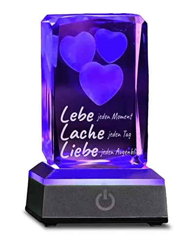 3D LED-Glas mit Gravur LIVE, Laugh, Love I Beziehungs-Geschenk für den Partner