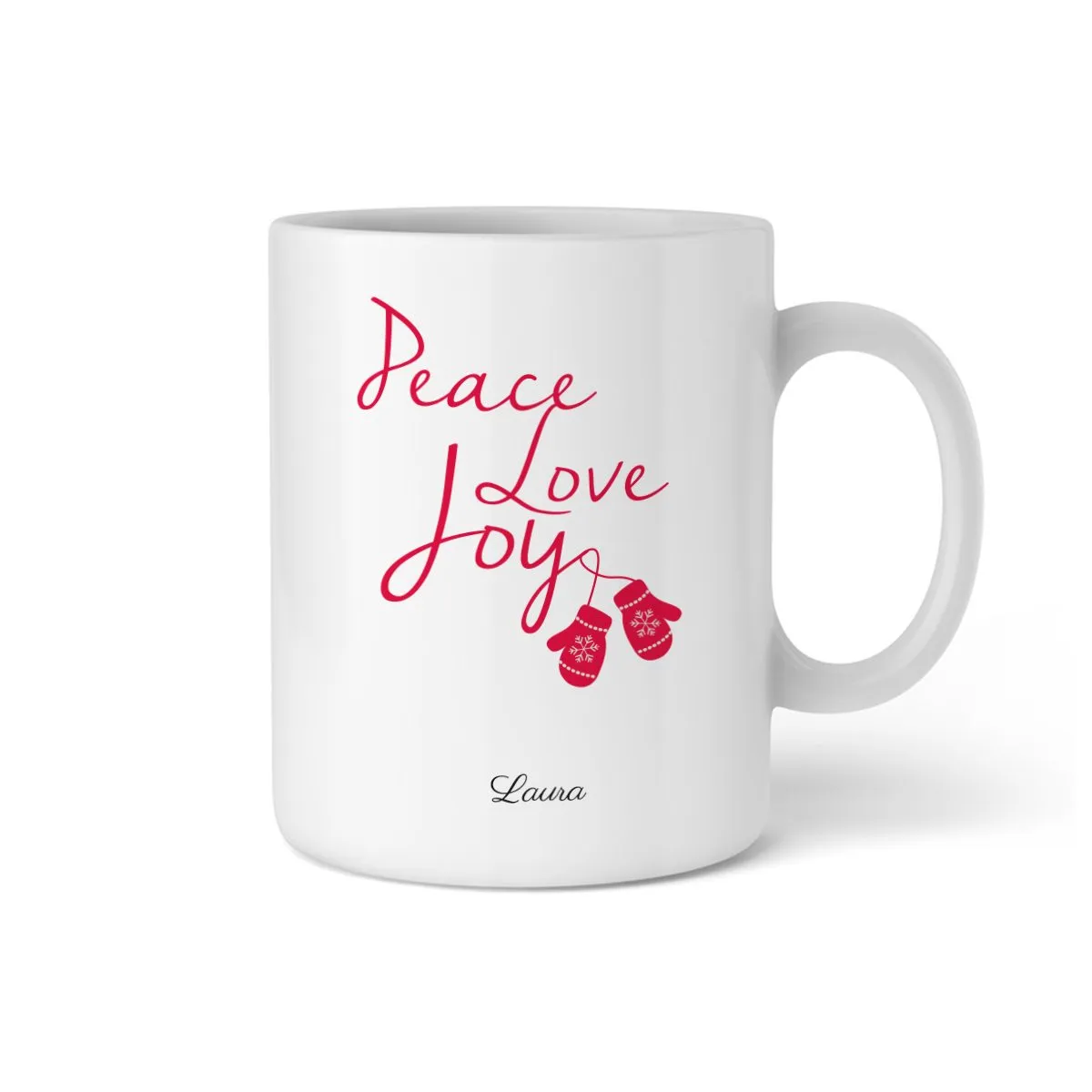 Weihnachtsspruch Peace Love Joy – Tasse