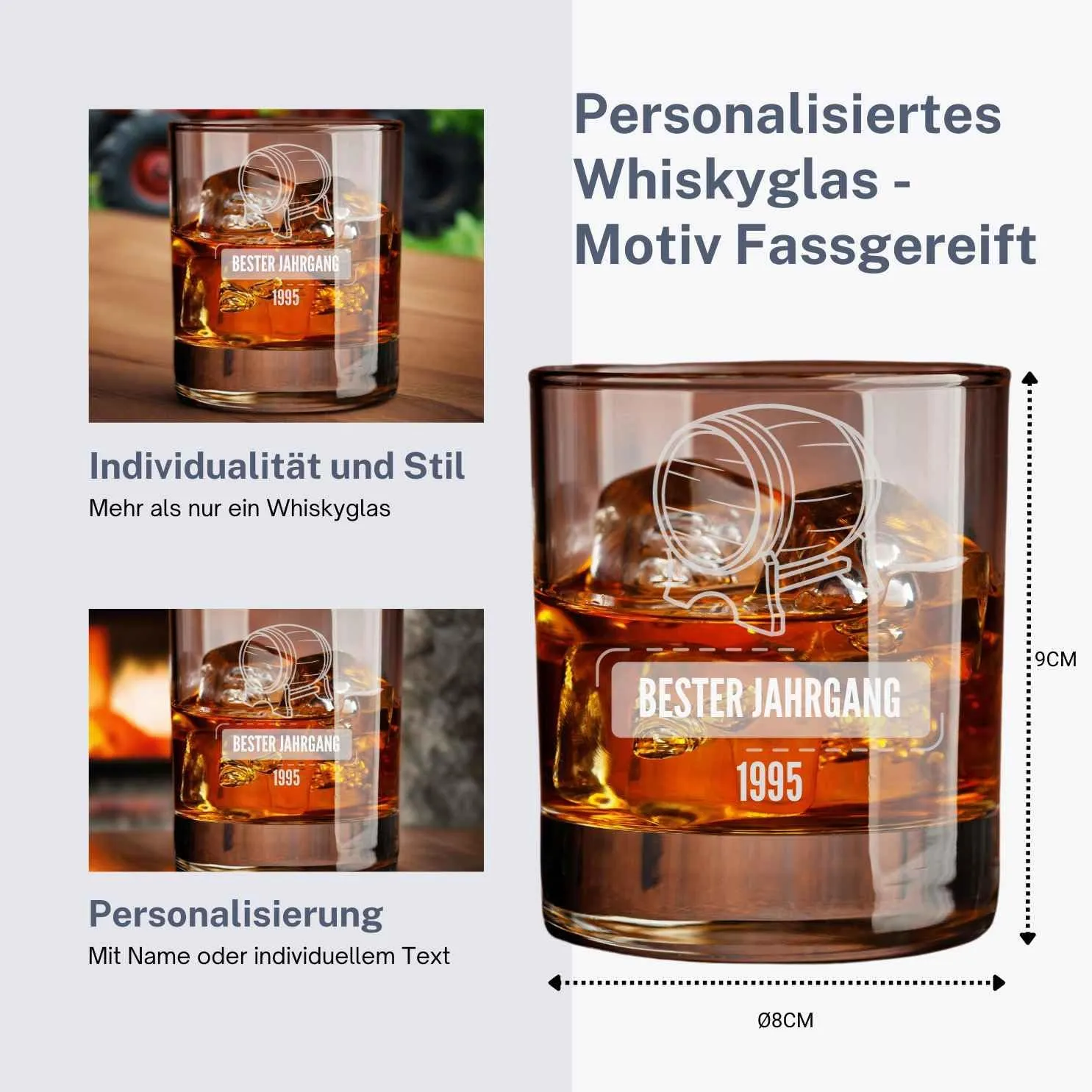 Personalisiertes Whiskey Glas: Gravur Name & Datum | Fassgereift Design