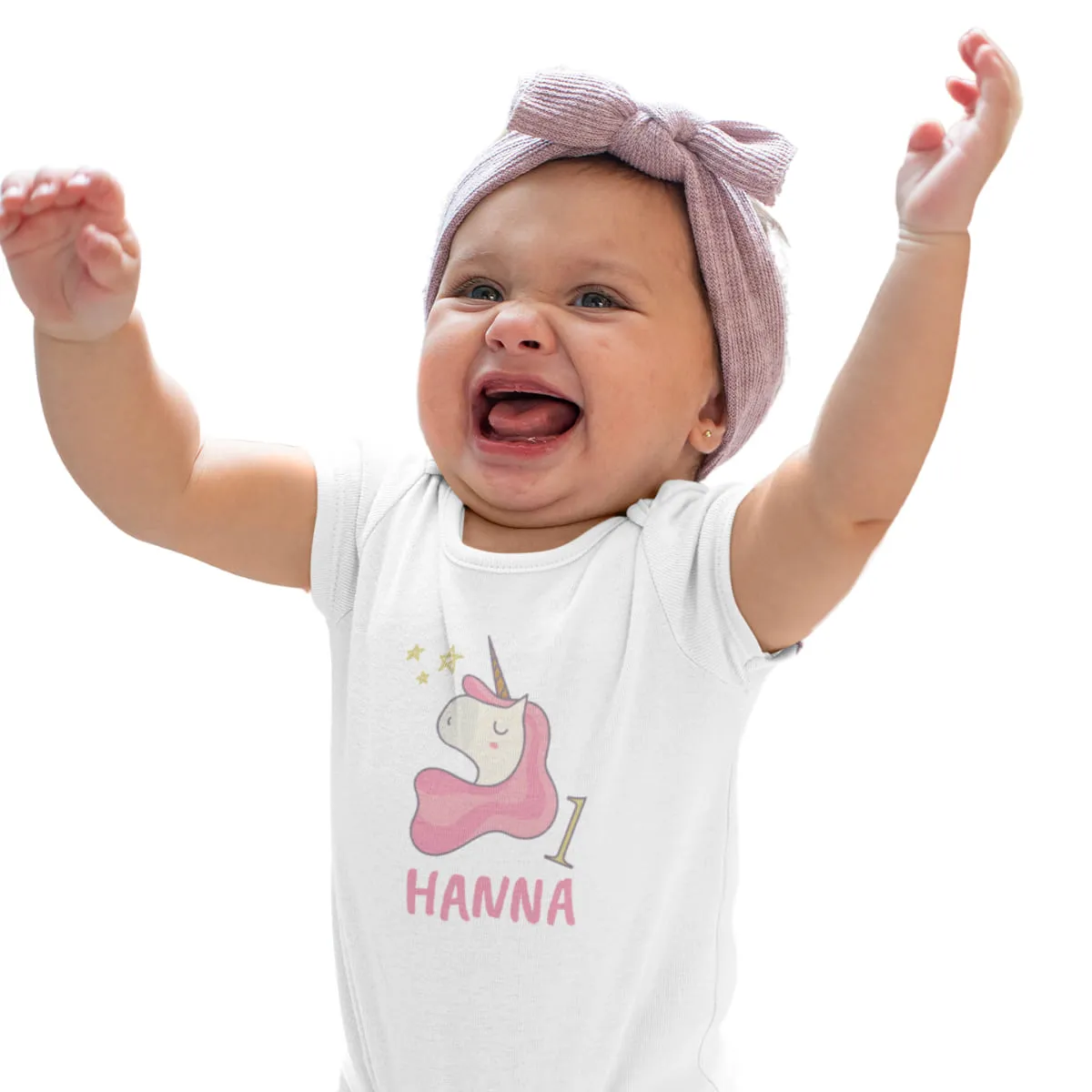 Kinder T-Shirt 1. Geburtstag mit Wunschname und Alter | Design Einhorn | Personalisiert | Baby Geschenk Ich Bin jetzt 1 | Baumwolle | Kurzarm | Weiß