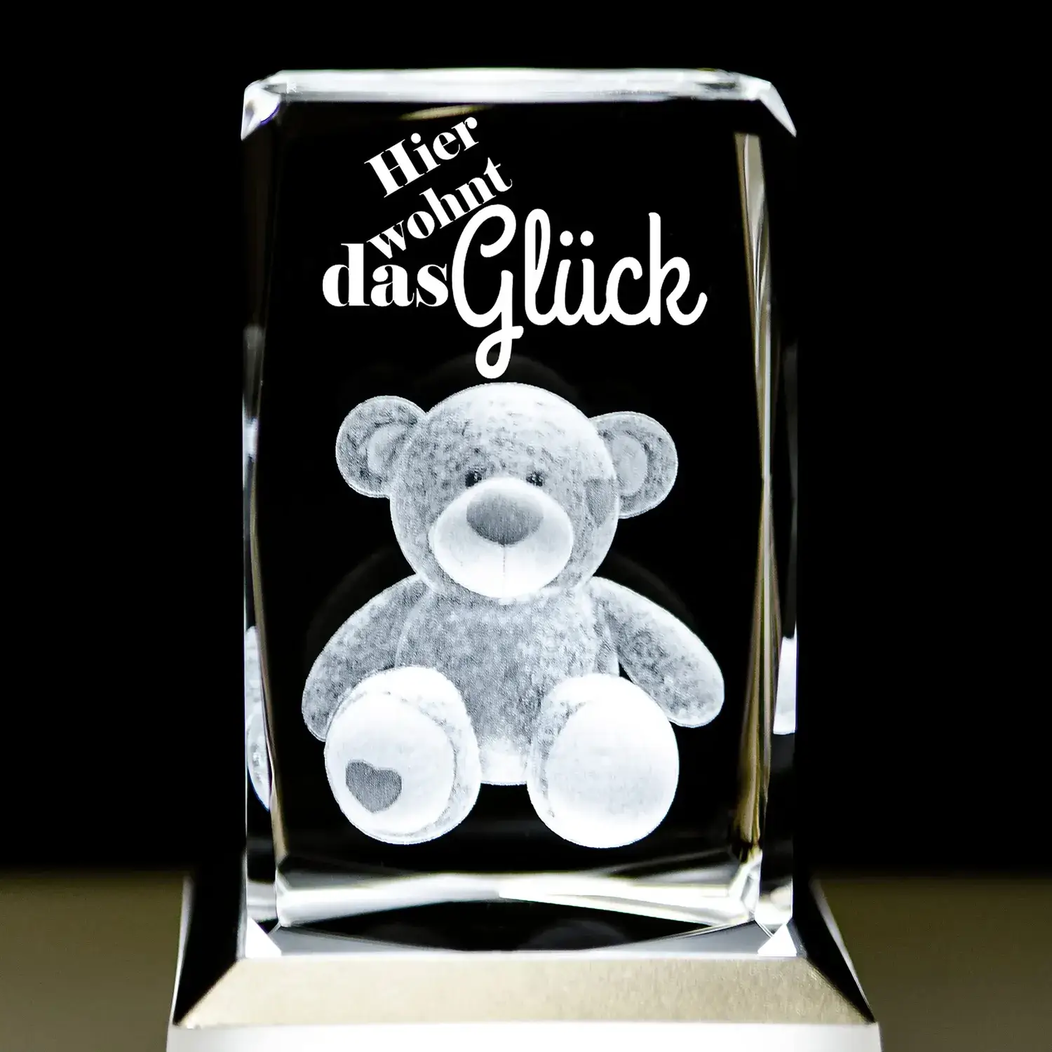 3D LED-Glas mit Gravur GLÜCK I Beziehungs-Geschenk für den Partner