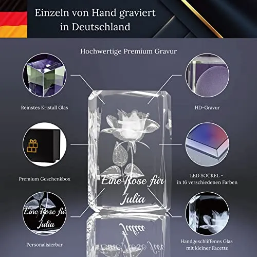 3D LED-Glas mit Gravur Name I Beziehungs-Geschenk für den Partner