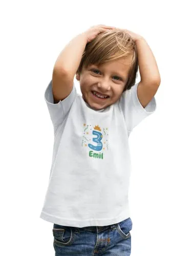 Kinder T-Shirt 3 Jahre mit Wunschname - Junge - Design Krone
