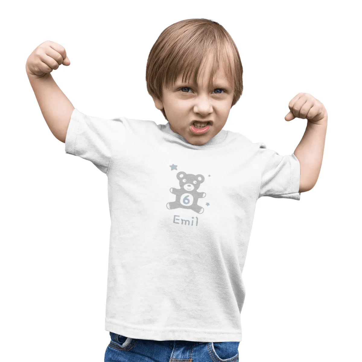 Kinder T-Shirt 6. Geburtstag mit Wunschname und Alter | Design Teddy | Junge