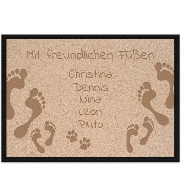 Fußmatte Mit freundlichen Füßen - 2 Erwachsene 2 Kinder 1 Hund