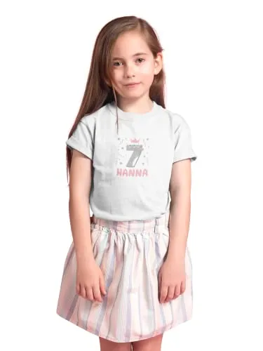Kinder T-Shirt 7 Jahre mit Wunschname - Mädchen - Design Krone
