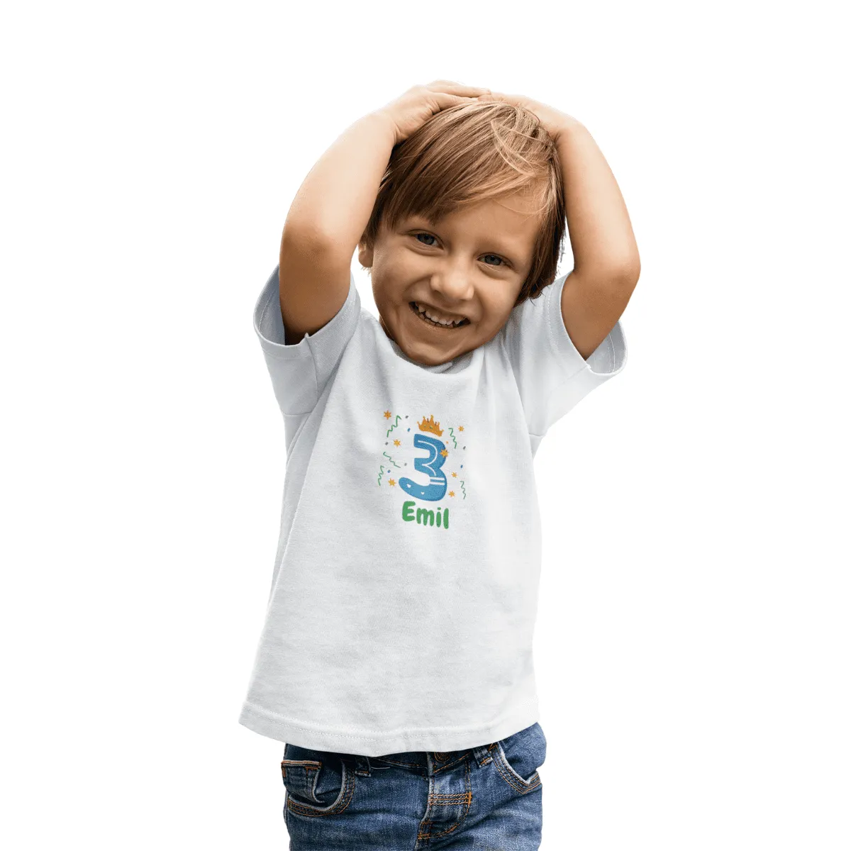 Kinder T-Shirt 3 Jahre mit Wunschname - Junge - Design Krone