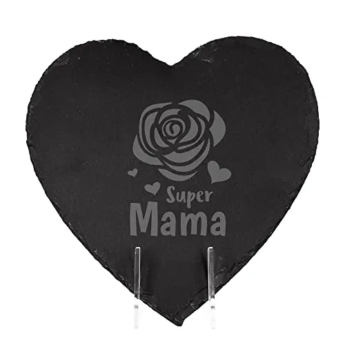Schieferplatte mit Gravur Super Mama mit Rose