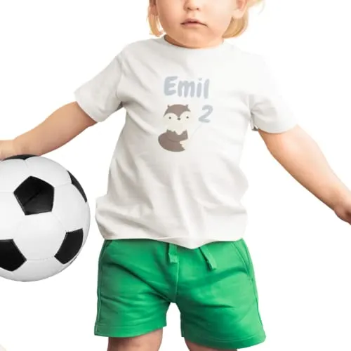 Kinder T-Shirt 2. Geburtstag mit Wunschname und Alter | Design Fuchs| Baumwolle - Fair Trade | Kurzarm | Weiß