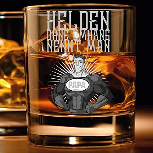 Whiskey Glas mit Spruch HELDEN OHNE UMHANG NENNT MAN PAPA