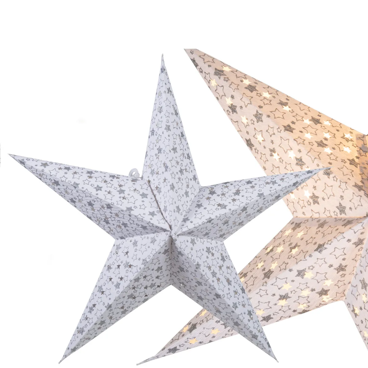Weihnachtsstern aus Papier - weiß mit Sternen, groß