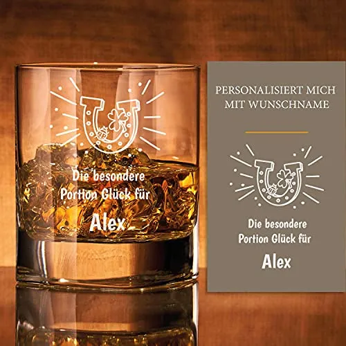 Whiskey Glas mit Gravur mit Kleeblatt Design