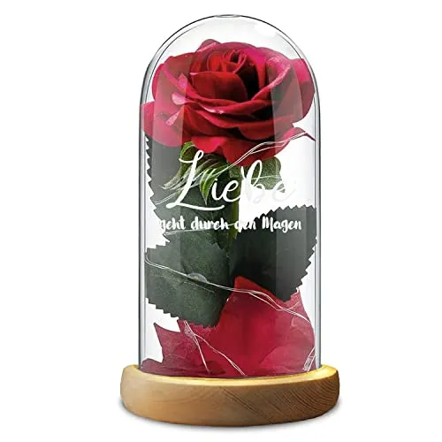 Rote Rose Glasdom Valentinstag Liebe geht durch den Magen