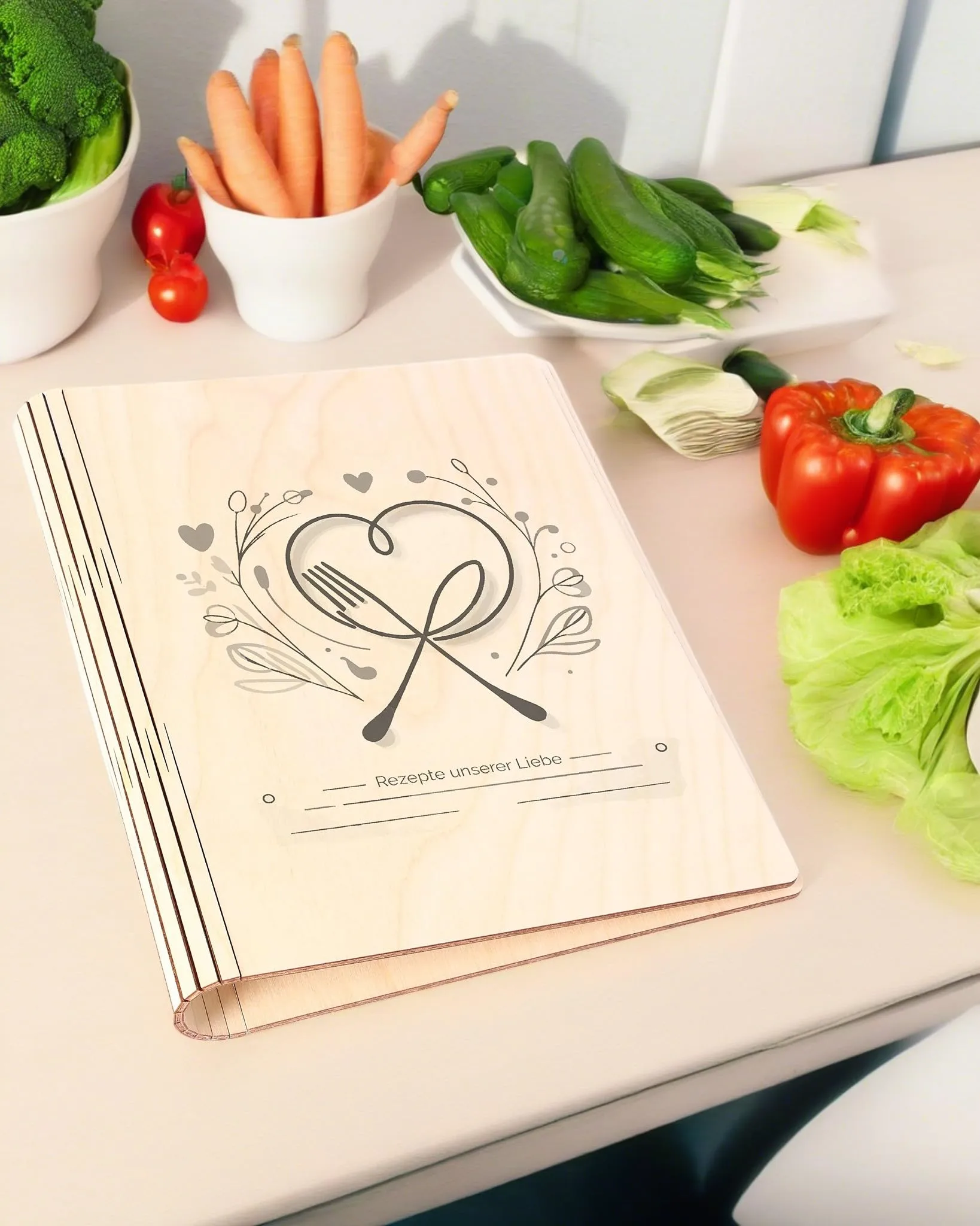 Charmantes Personalisiertes Rezeptbuch A5 mit Holz-Hardcover – Das ultimative Kochbuch für Ihre Rezeptsammlung