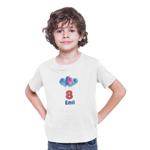Kinder T-Shirt 8. Geburtstag mit Wunschname und Alter | Design Luftballons