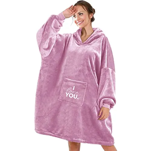 Hoodie Blanket Pink I love you