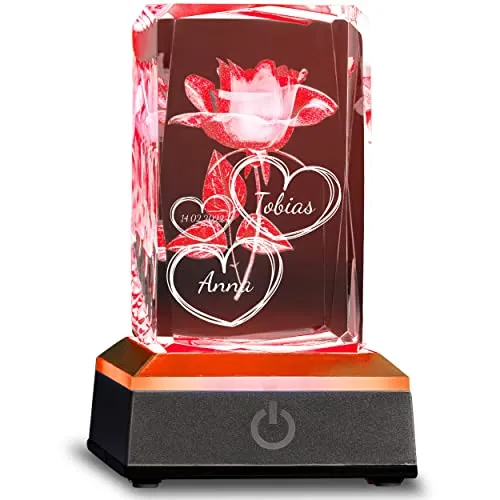 3D Rose im Glas Valentinstag 3 Herzen