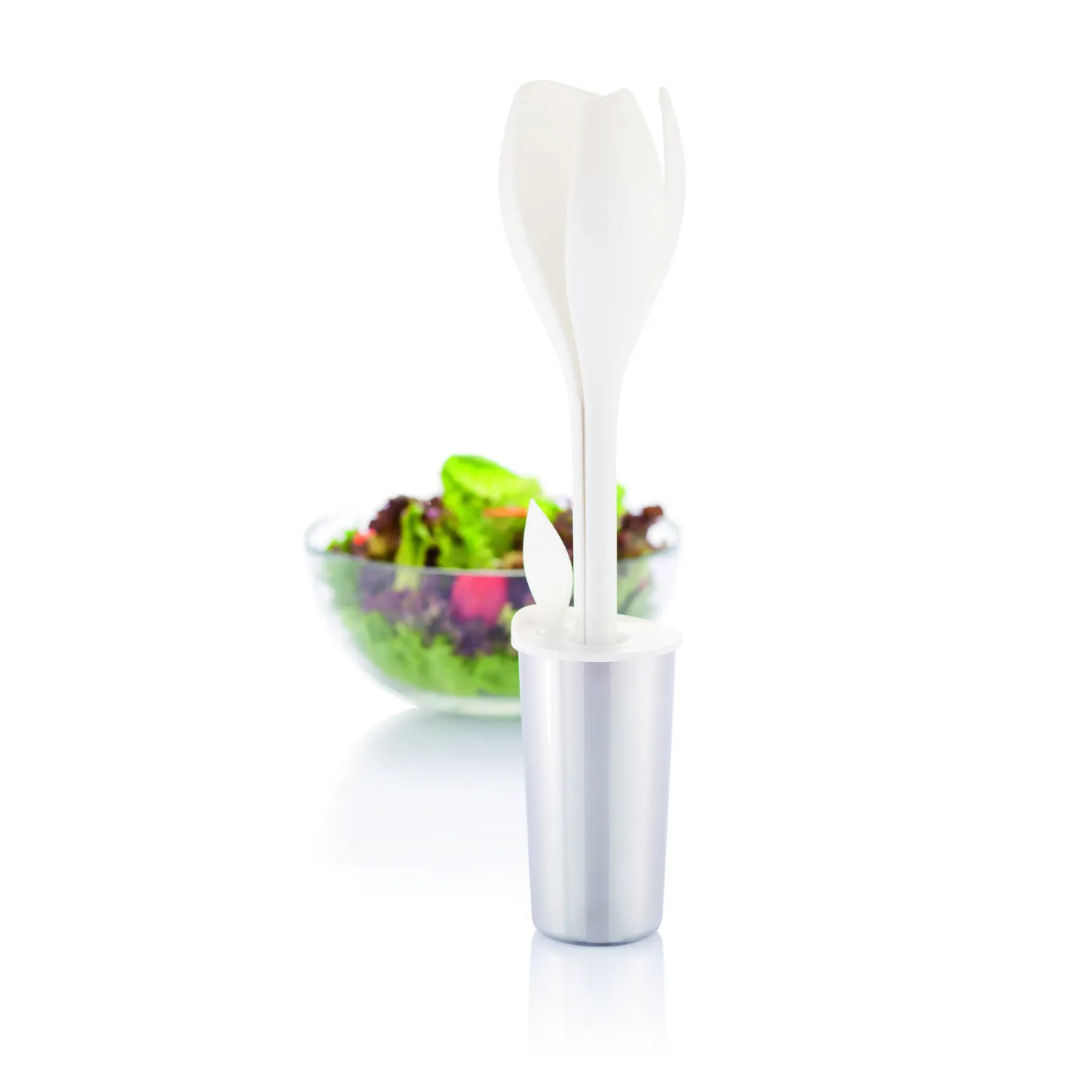 Salatbesteck und Dressing-Shaker Tulpe weiß