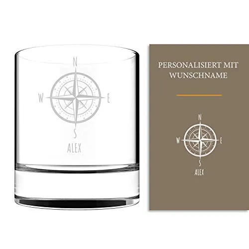 Whiskyglas mit Gravur Kompass-Design