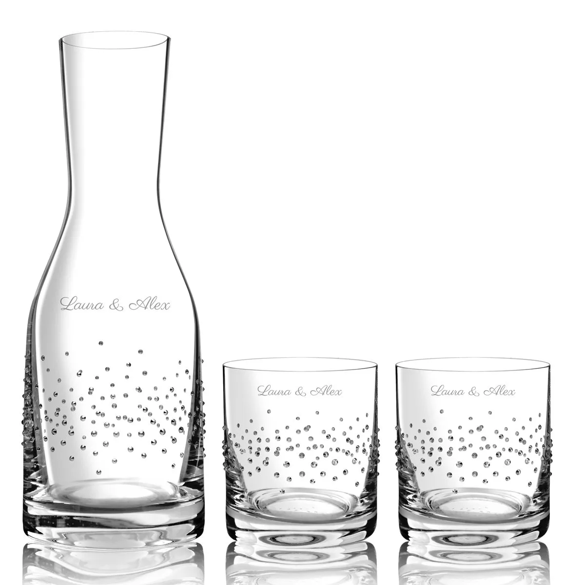 Karaffe und Gläser mit Swarovski-Steinen – mit Gravur