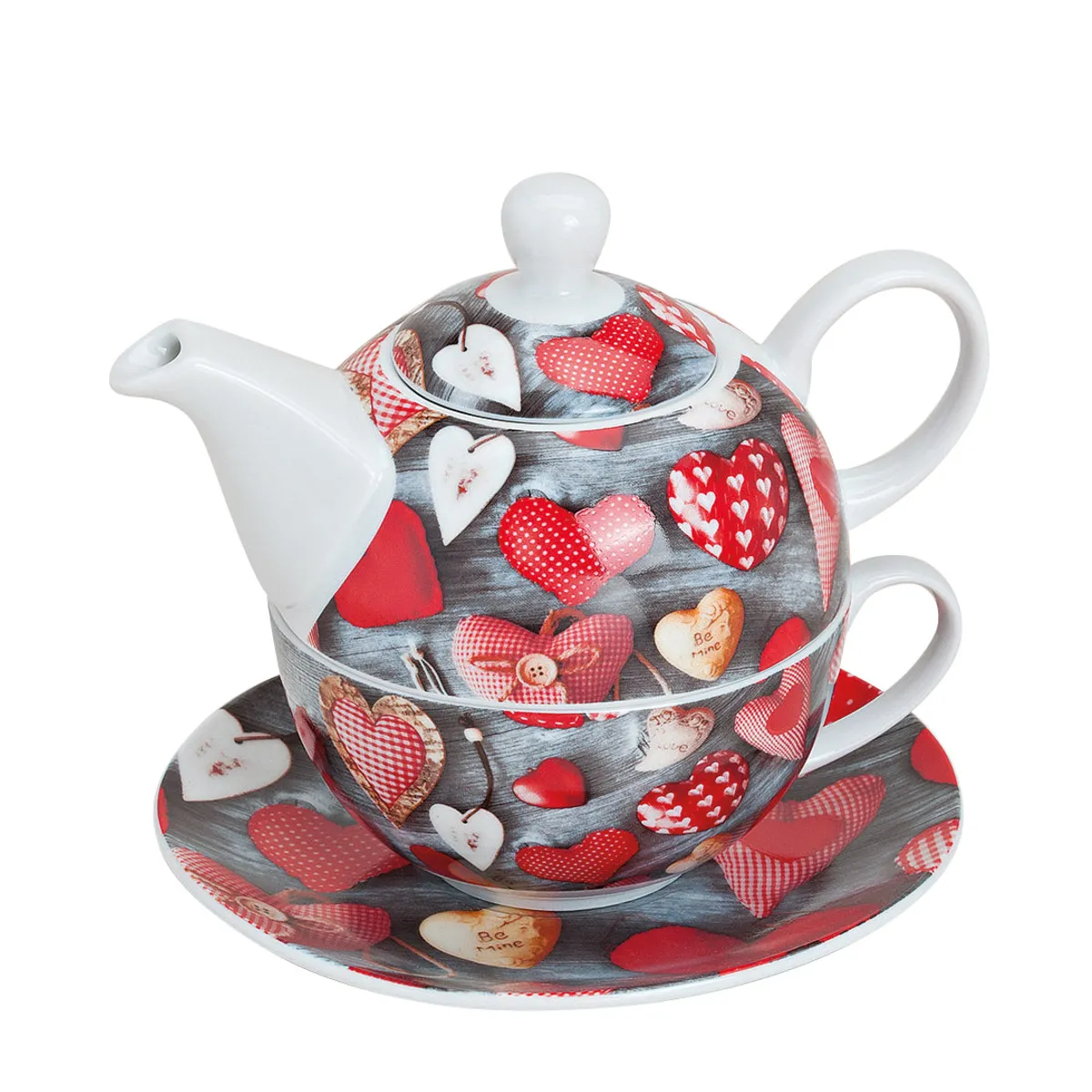 Tea for one - Teekanne mit Tasse Herzen