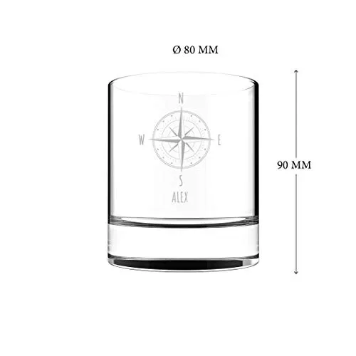 Whiskyglas mit Gravur Kompass-Design
