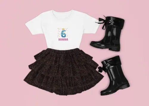 Kinder T-Shirt 6 Jahre mit Wunschname - Mädchen - Design Krone