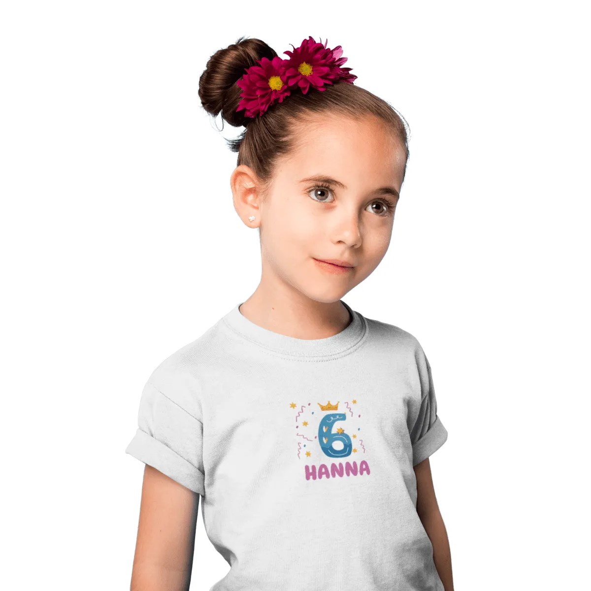 Kinder T-Shirt 6 Jahre mit Wunschname - Mädchen - Design Krone