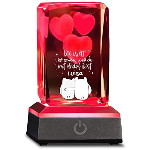 3D 3 Herzen im Glas Valentinstag Die Welt ist schön, weil du drauf bist Name