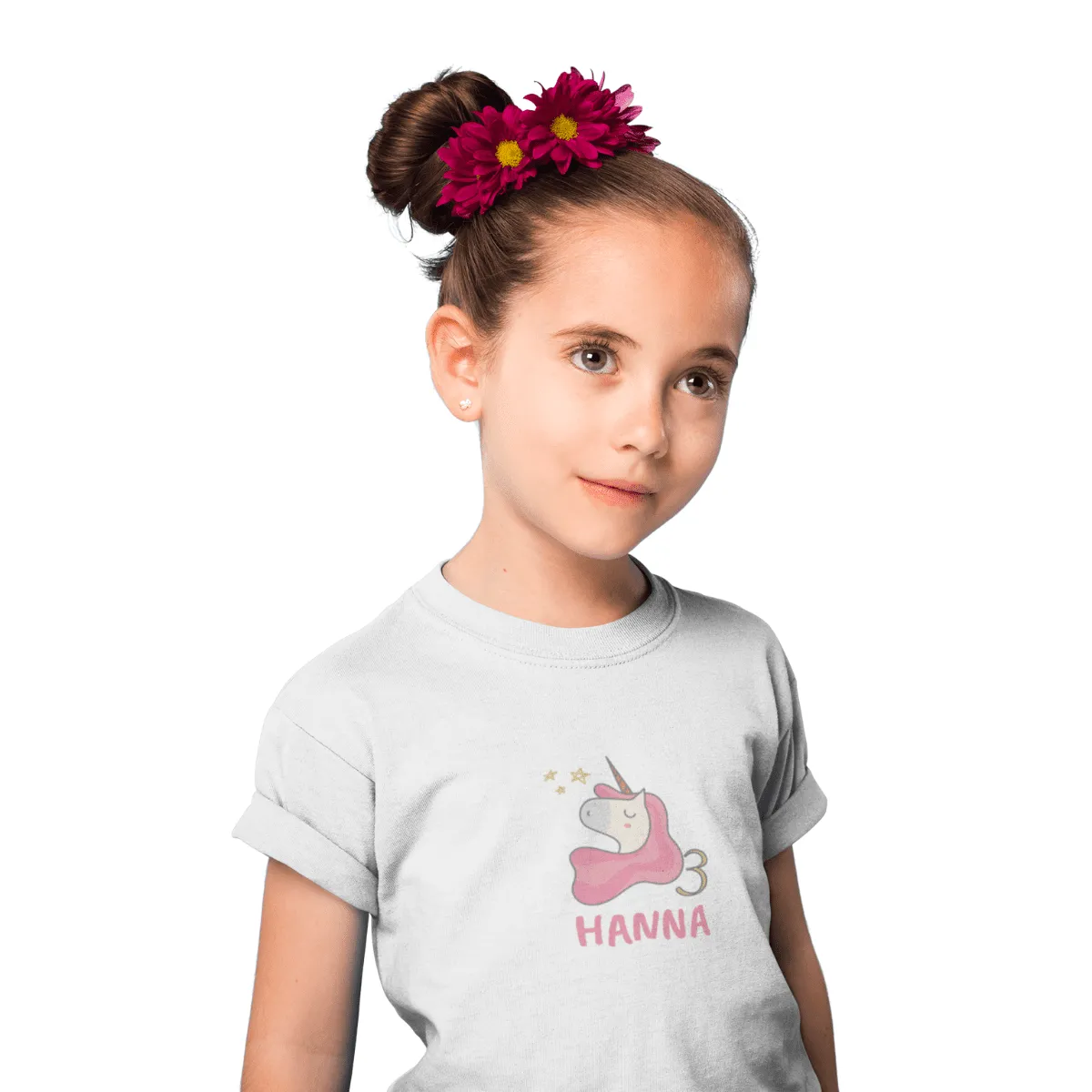 Kinder T-Shirt 3. Geburtstag mit Wunschname und Alter | Design Einhorn | Personalisiert | Kinder Geschenk Ich Bin jetzt 3 | Baumwolle - Fair Trade | Kurzarm | Weiß