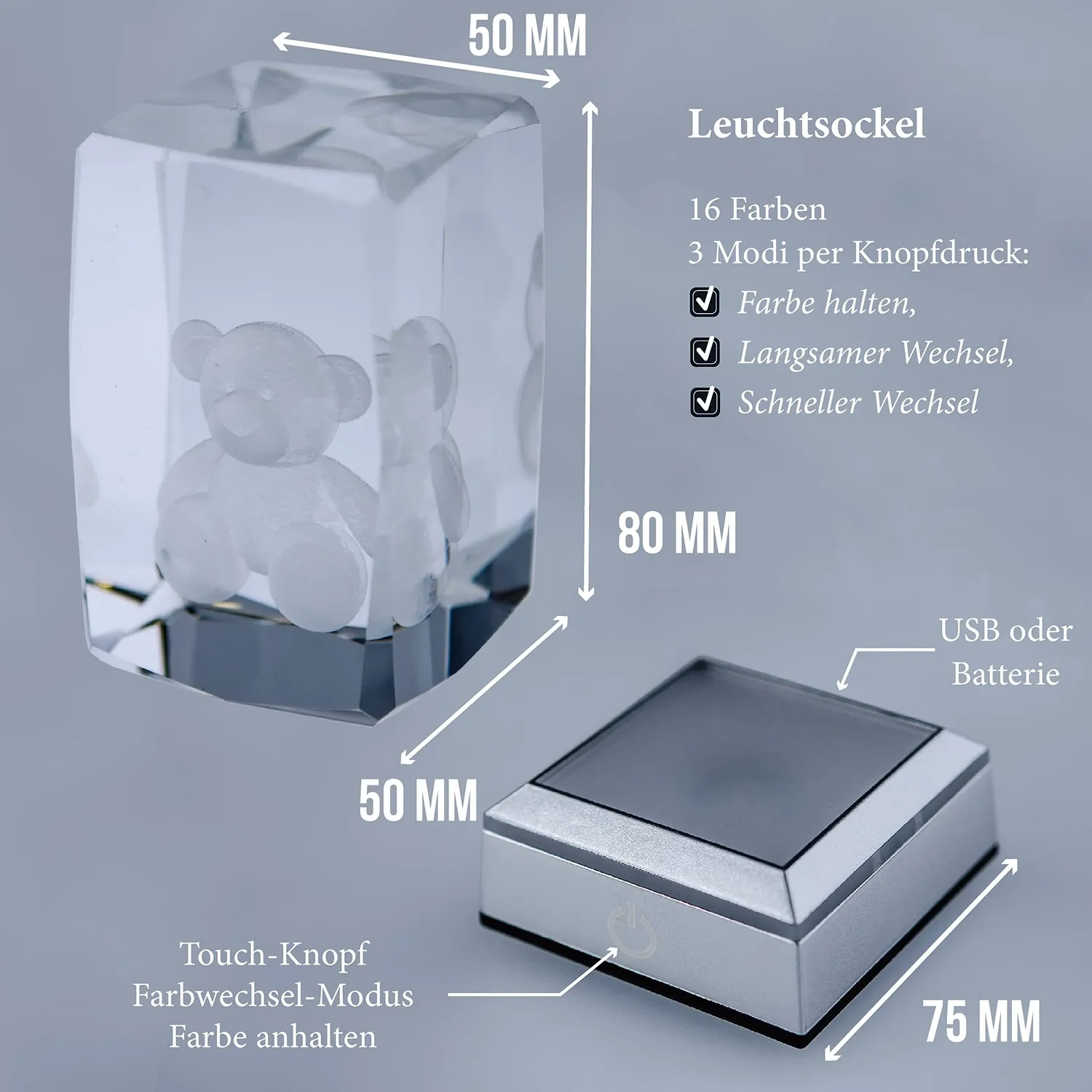 3D LED-Glas mit Gravur BÄRCHEN I Beziehungs-Geschenk für den Partner