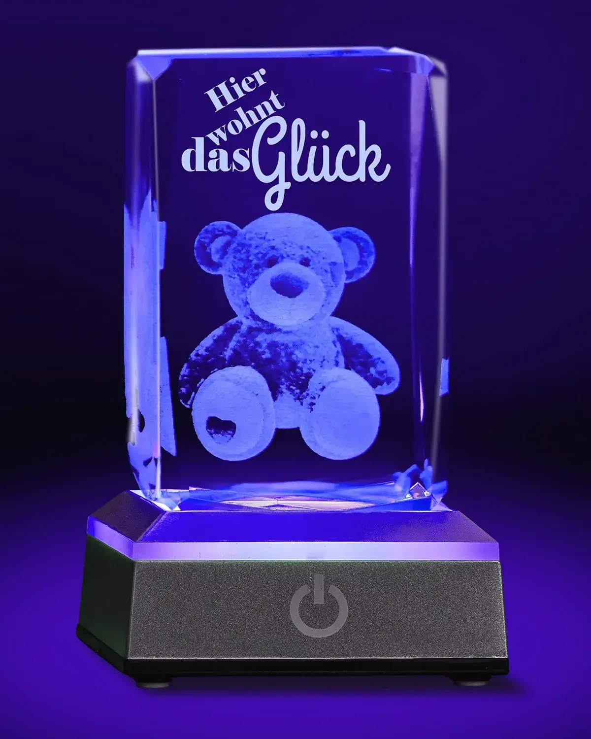 3D LED-Glas mit Gravur GLÜCK I Beziehungs-Geschenk für den Partner